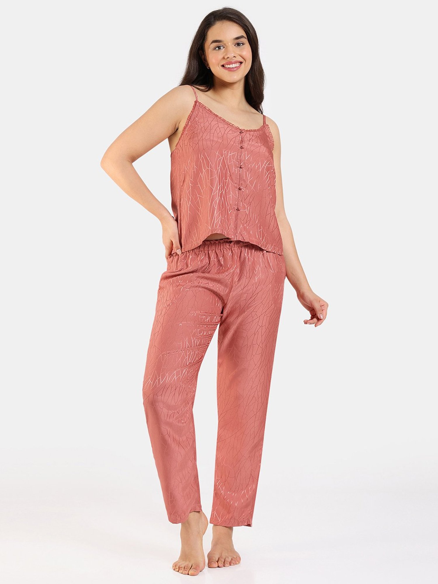 Zivame Dusty Pink Printed Top With Pyjamas