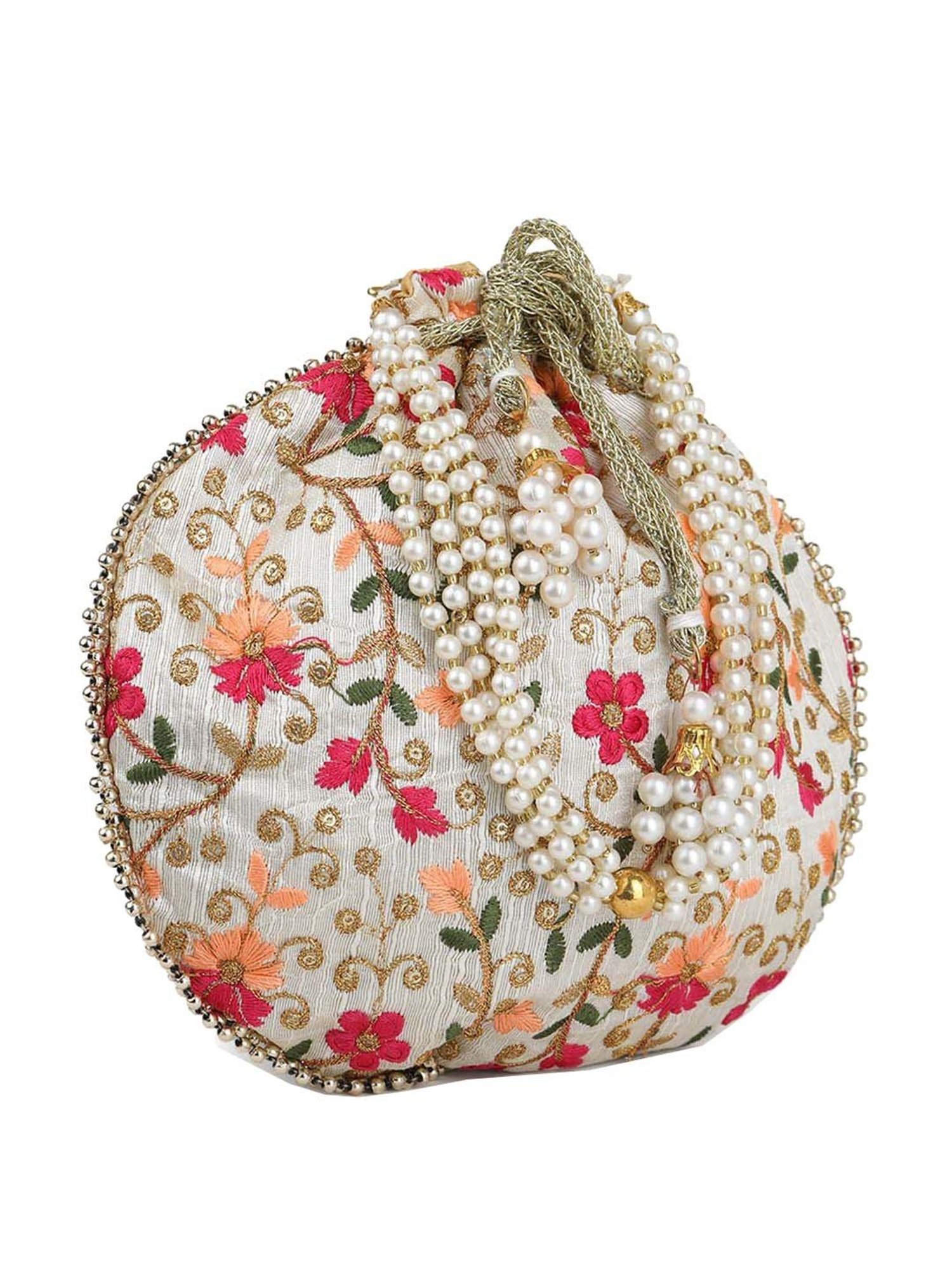 Gaurapakhi White Embroidered Potli