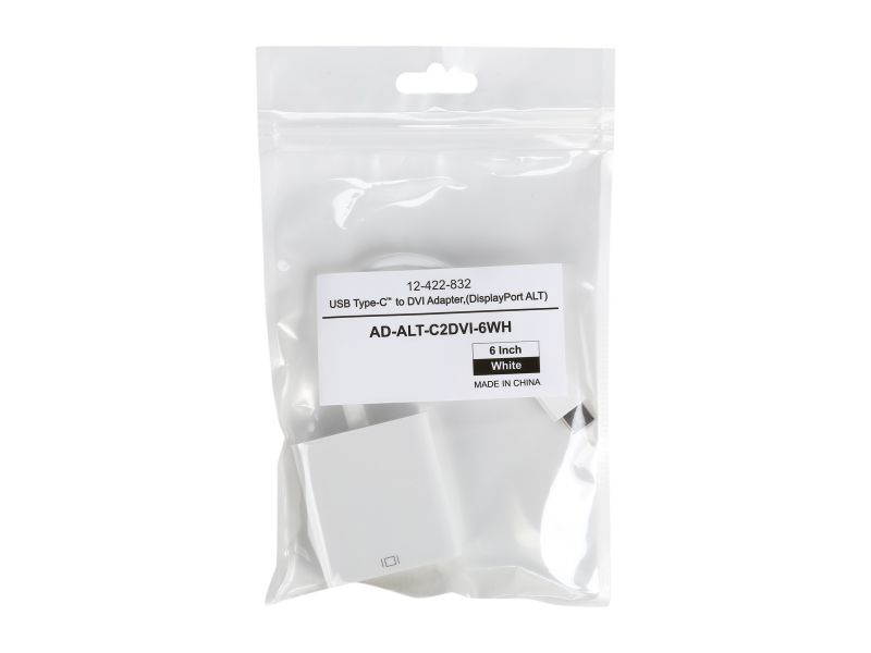 Coboc AD-ALT-C2DVI-6WH 6inch White  DisplayPort ALT USB 3.1 Type C to DVI-D Adapter Converter - DP ALT USB-C to DVI-D - 1920 x 1080p Resolution