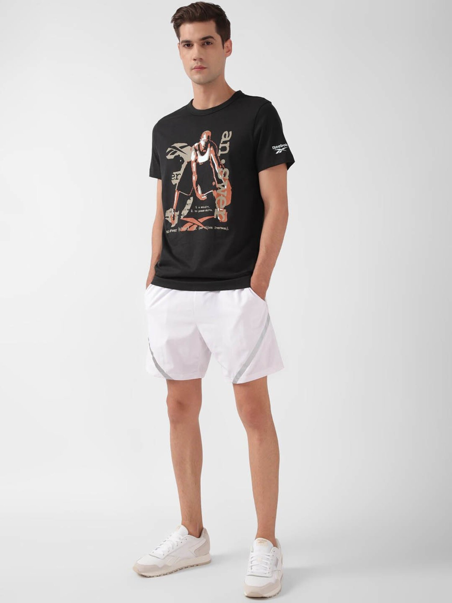 Reebok Black Cotton Regular Fit Printed Sports T-Shirt