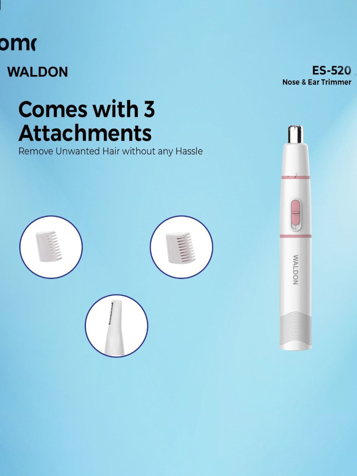 Waldon ES-520 Cordless Nose Trimmer Unisex Suitable for Ear and Eyebrow,Stainless Steel (White)