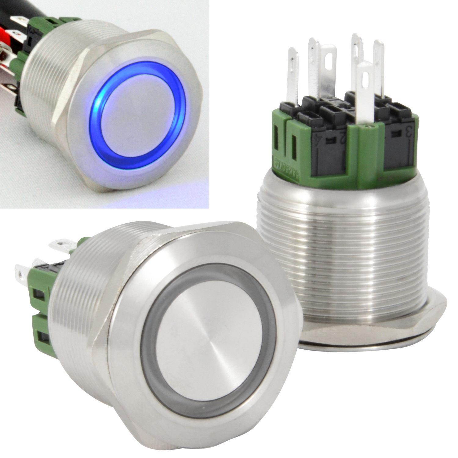 25mm Stainless Steel Momentary Push Button Switch with Blue LED