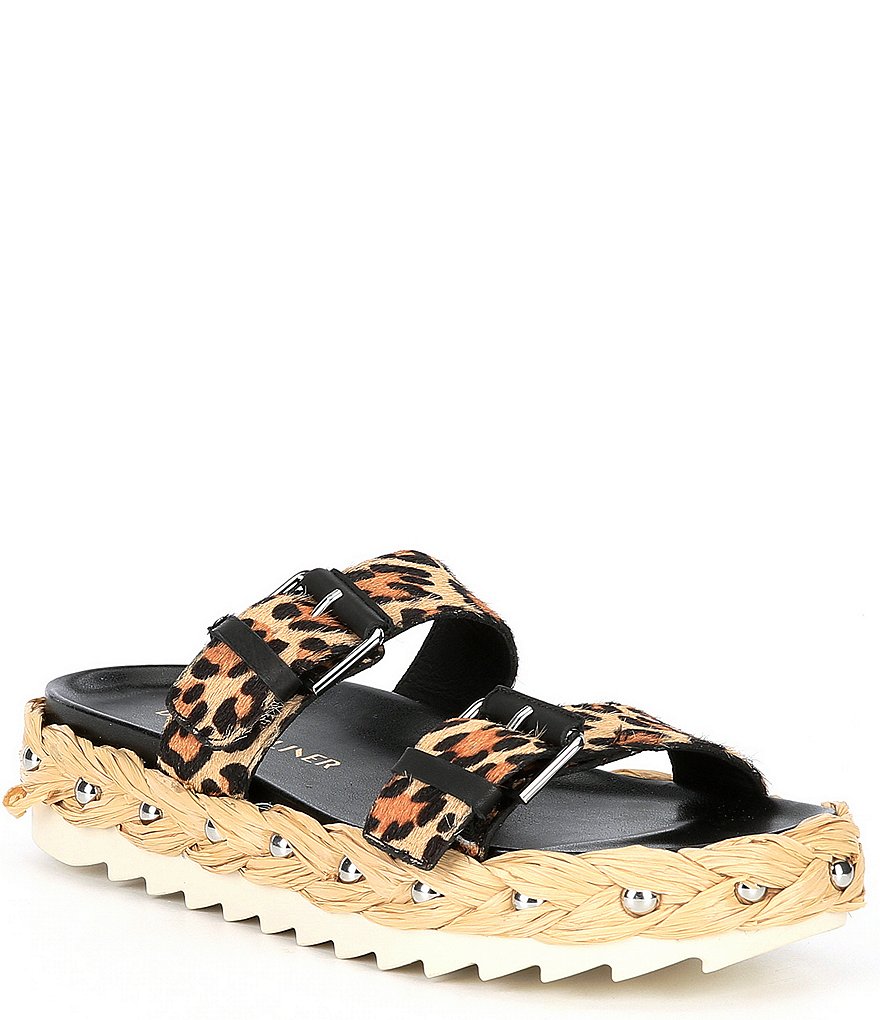 Donald Pliner Larabee Studded Leopard Printed Espadrille Slides