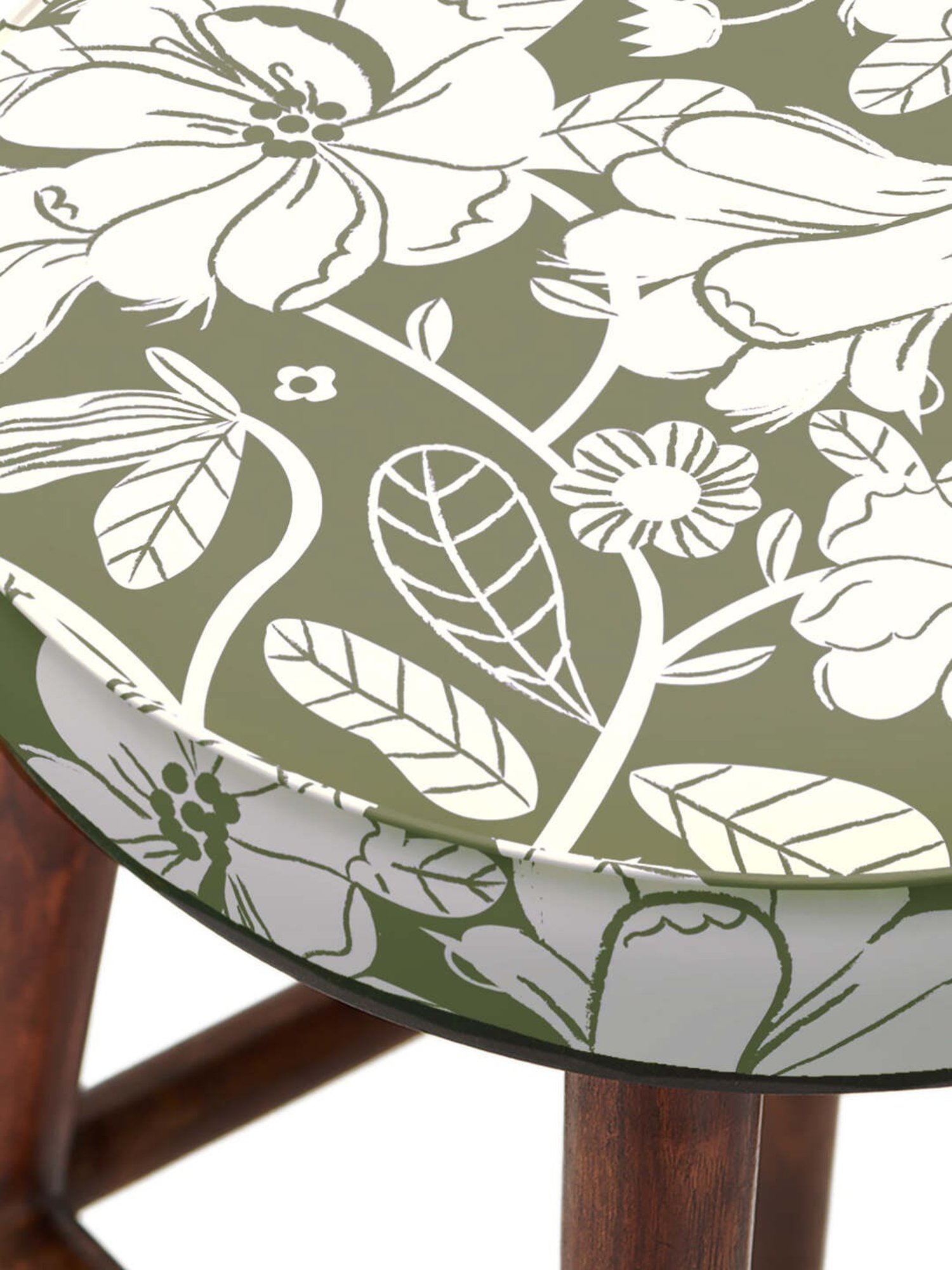 Chumbak English Garden Floral Grey Wood Cafe Stool