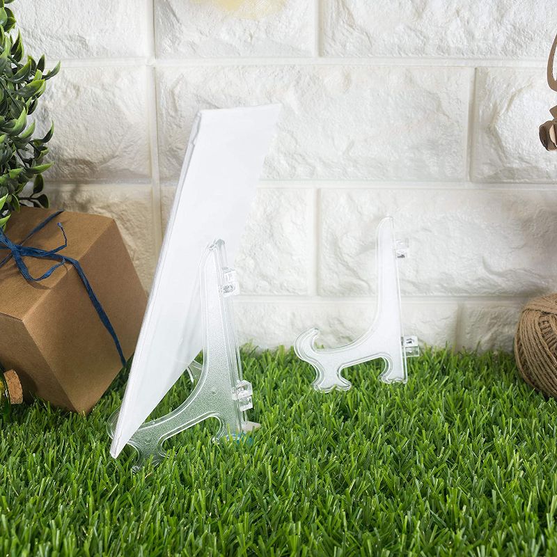 Juvale 24 Pack Plastic Easel Stands - 4 Inches, Display Photos, Place Cards, Light Items, for Weddings, Parties Decoration - Clear Plastic, 4" Tall