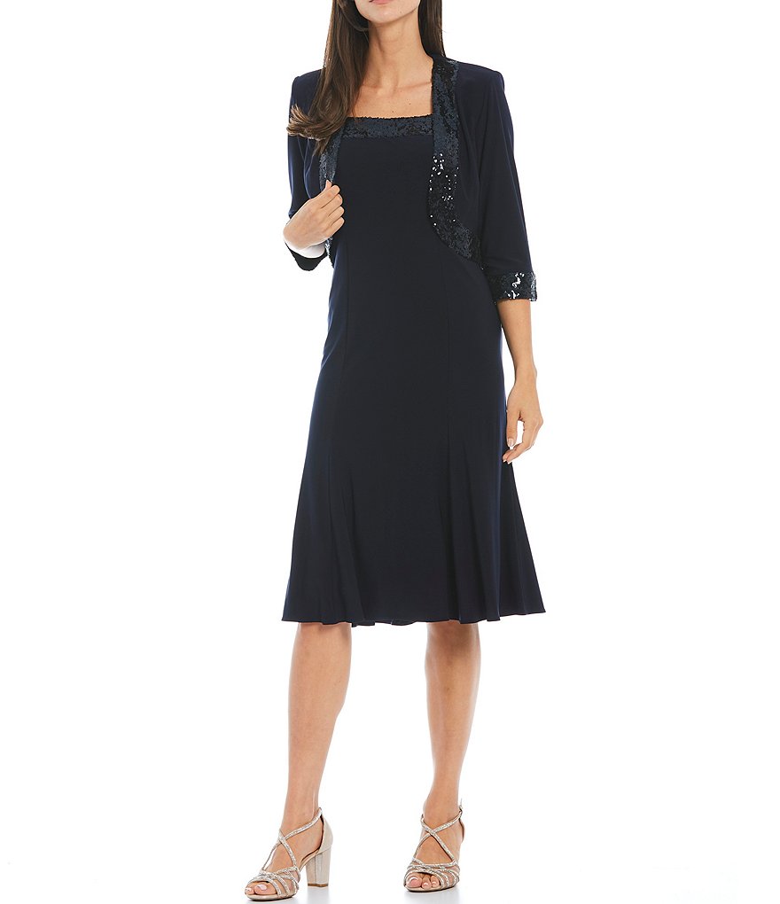 Le Bos Sequin Open Front 2-Piece Jacket Dress