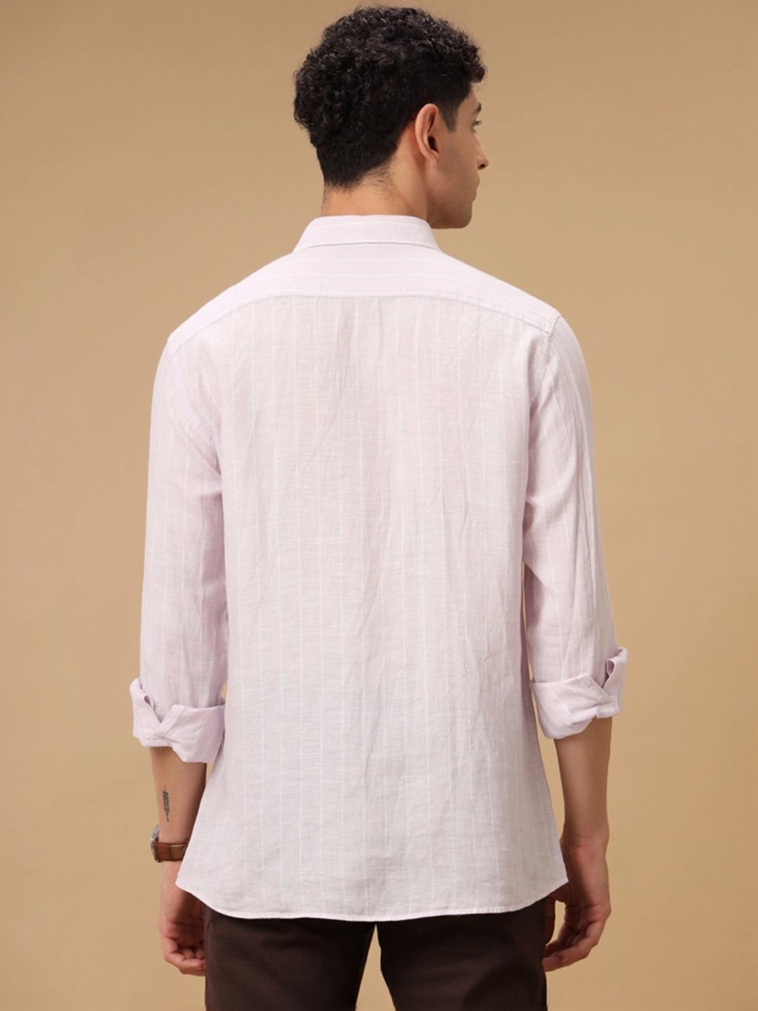 Linen Club Purple Linen Contemporary Fit Striped Shirt