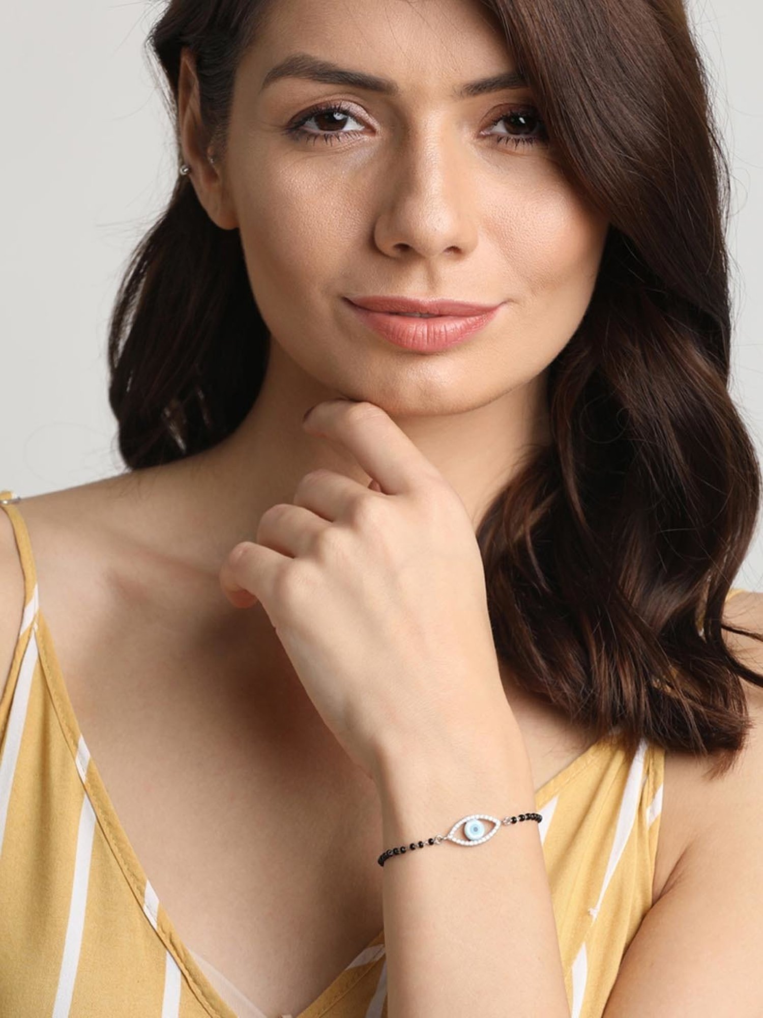 Clara 92.5 Sterling Silver Evil Eye Halo Mangalsutra Bracelet for Women