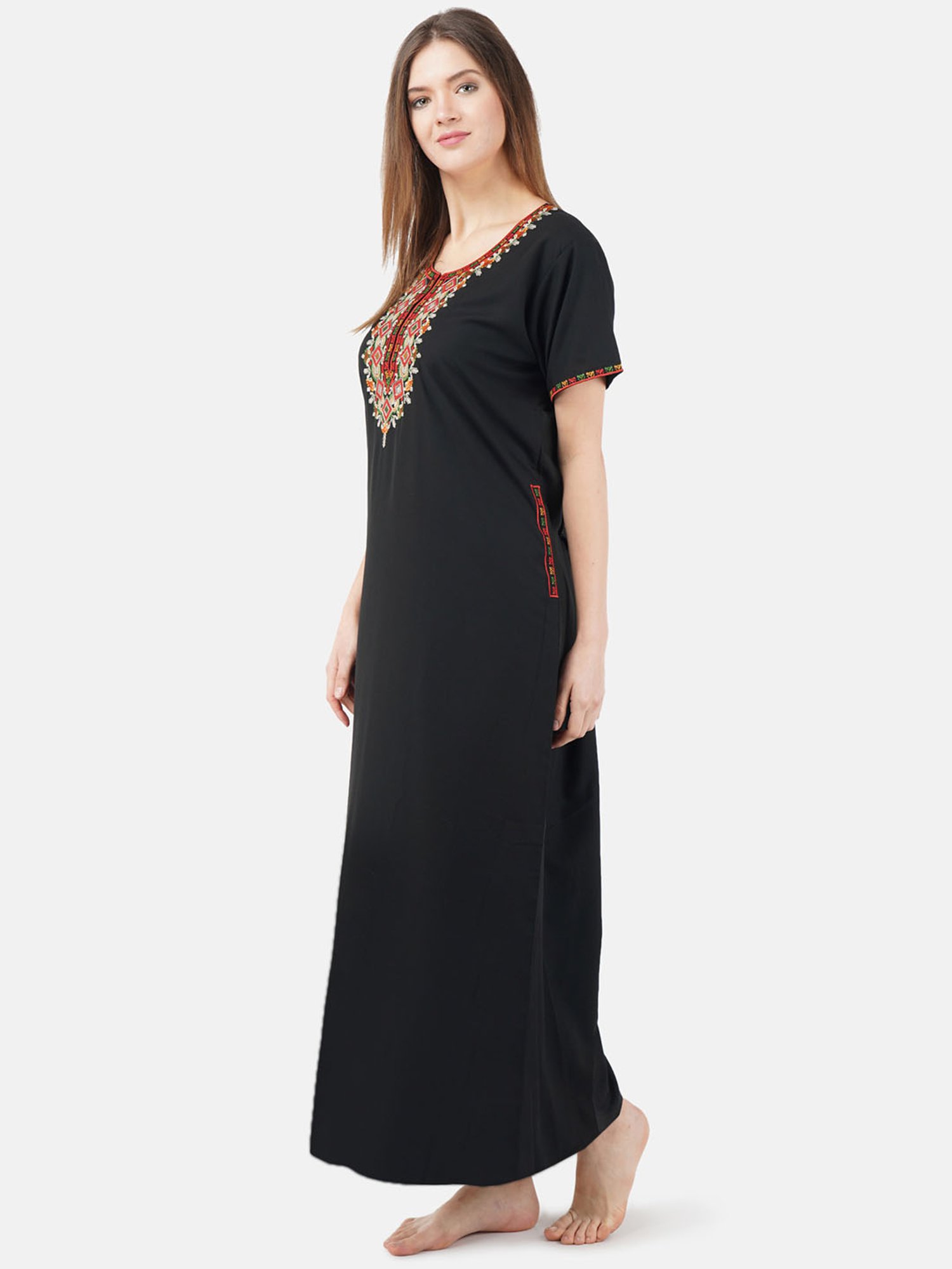 KOI SLEEPWEAR Black Embroidered Nighty