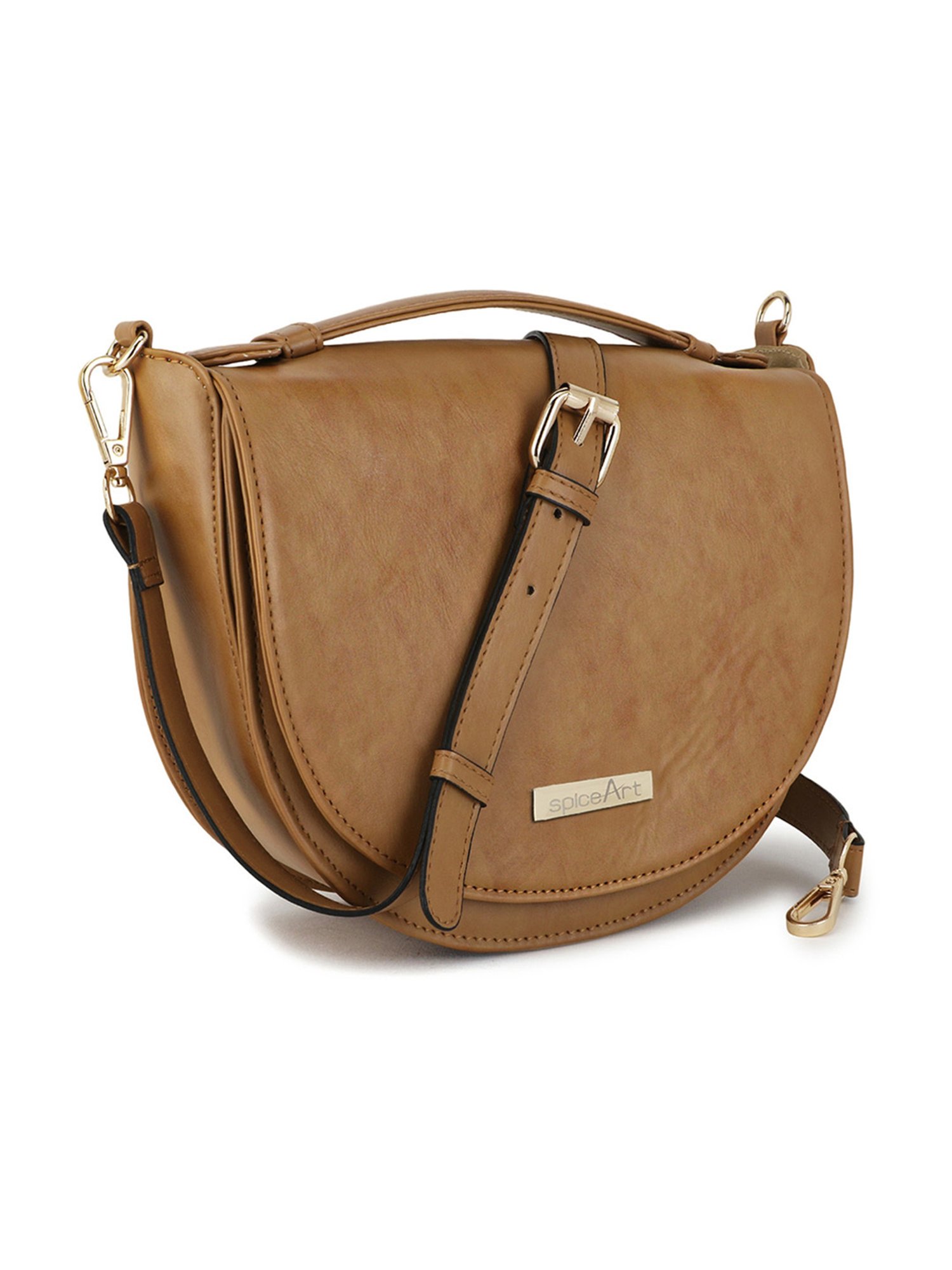 Spice Art Tan Solid Medium Saddle Cross Body Bag