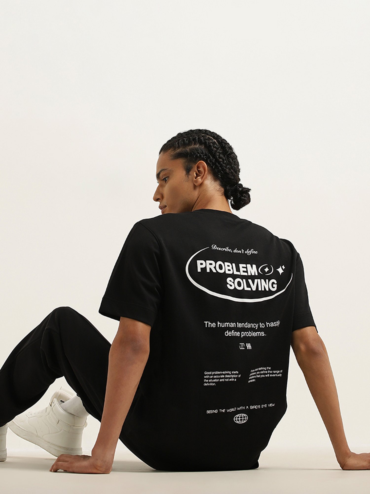 Studiofit by Westside Black Text Printed Relaxed-Fit T-Shirt