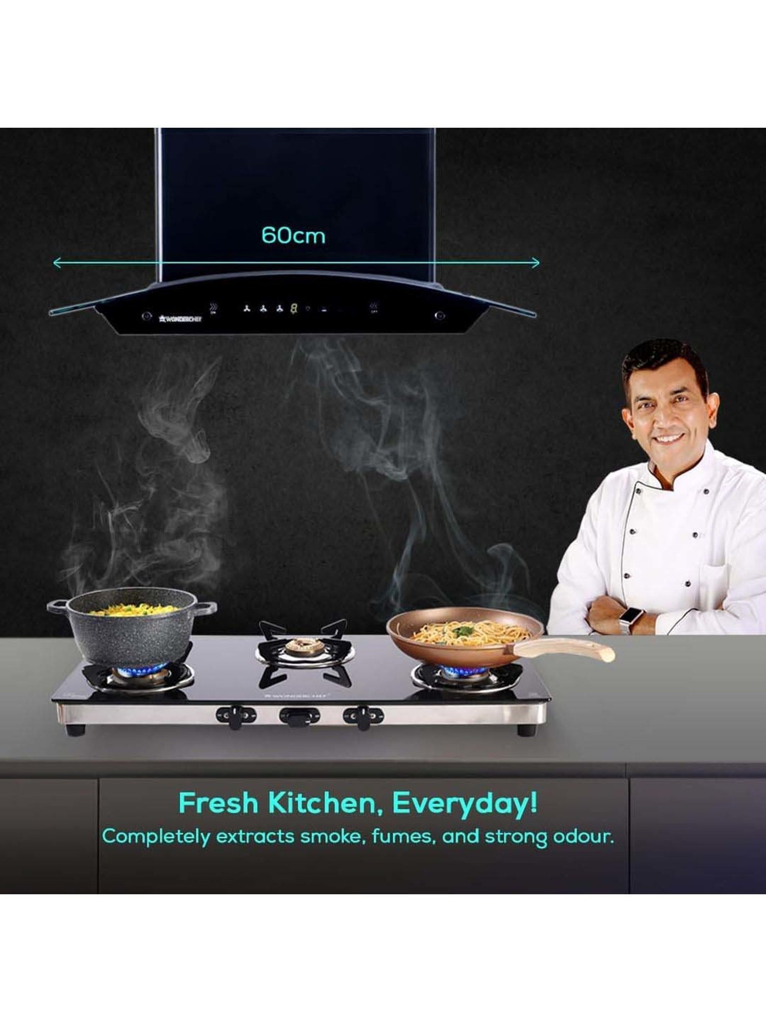 Glen CH6076AC75 1400CMH 75cm Wall Mounted Chimney (Black)