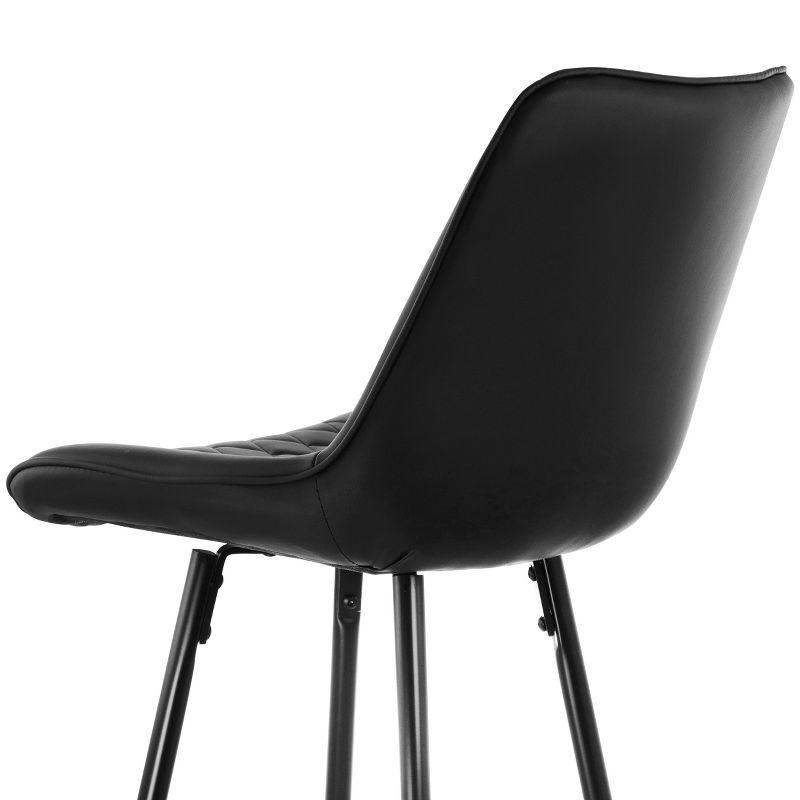 Elama 2 Piece Diamond Stitched Faux Leather Bar Chair in Black with Metal Legs