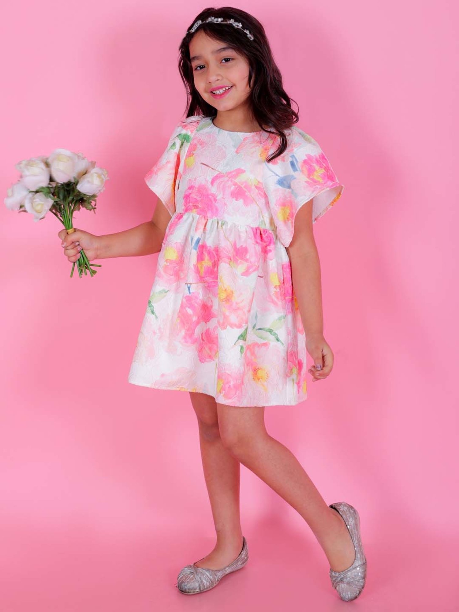 KidsDew Kids White & Pink Floral Print Dress