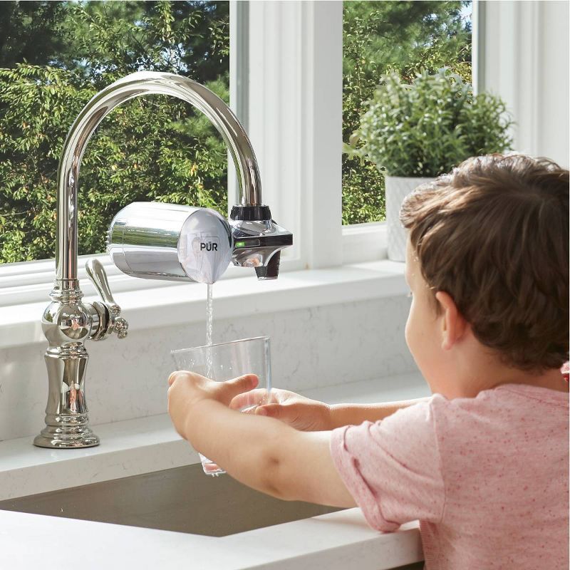 PUR PLUS Chemical & Physical Horizontal Faucet Mount Water Filtration System -Chrome