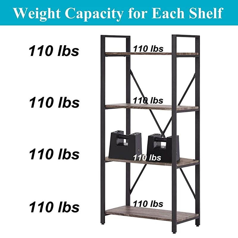 Bookshelf 4 Tier Bookcase Modern Narrow Book Shelf and Book Case Industrial Wood Shelving Unit for Living Room Dark Gray Oak