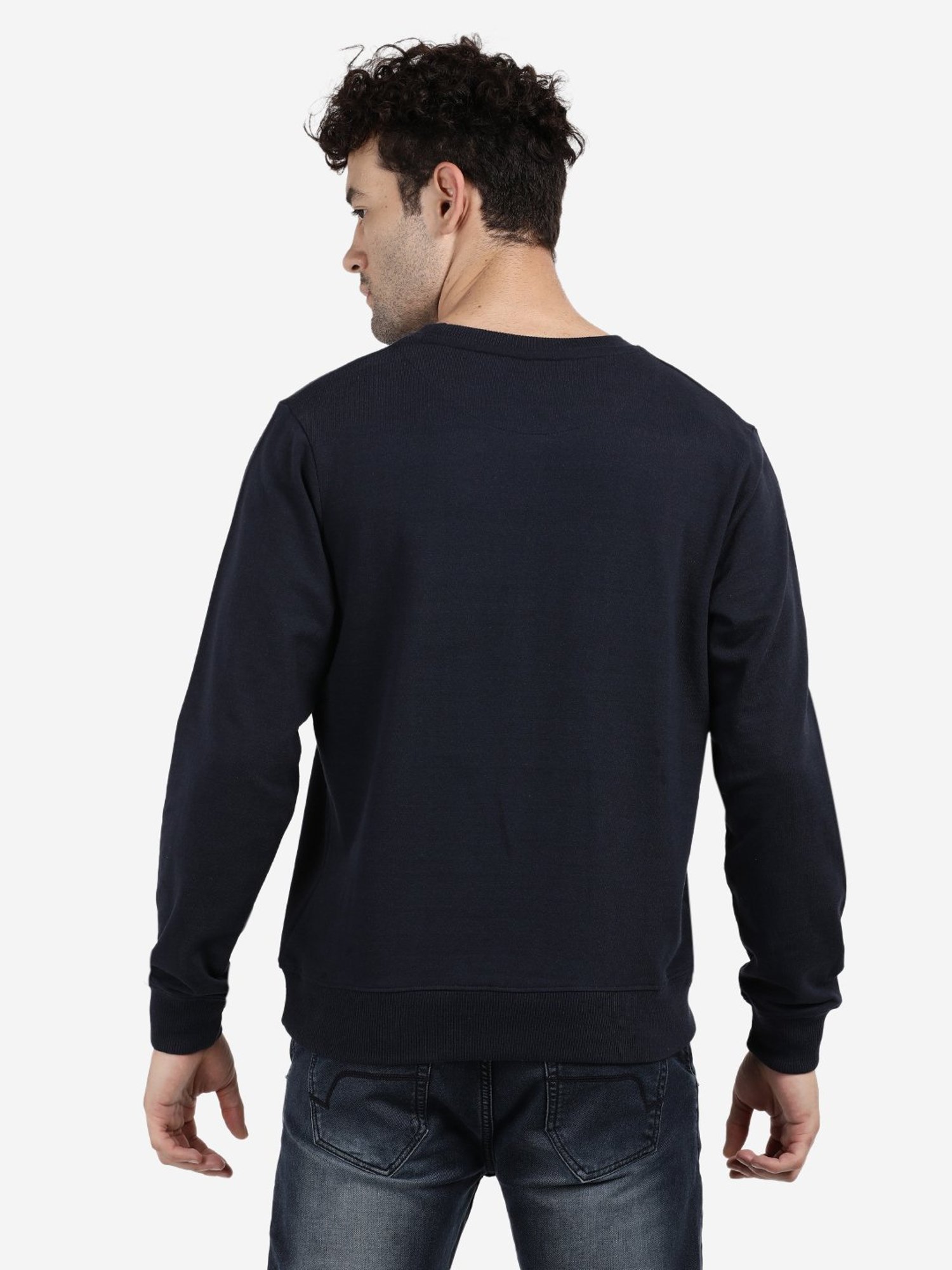 BLACK RADIO Navy Regular Fit Round Neck Printed Sweatshirt
