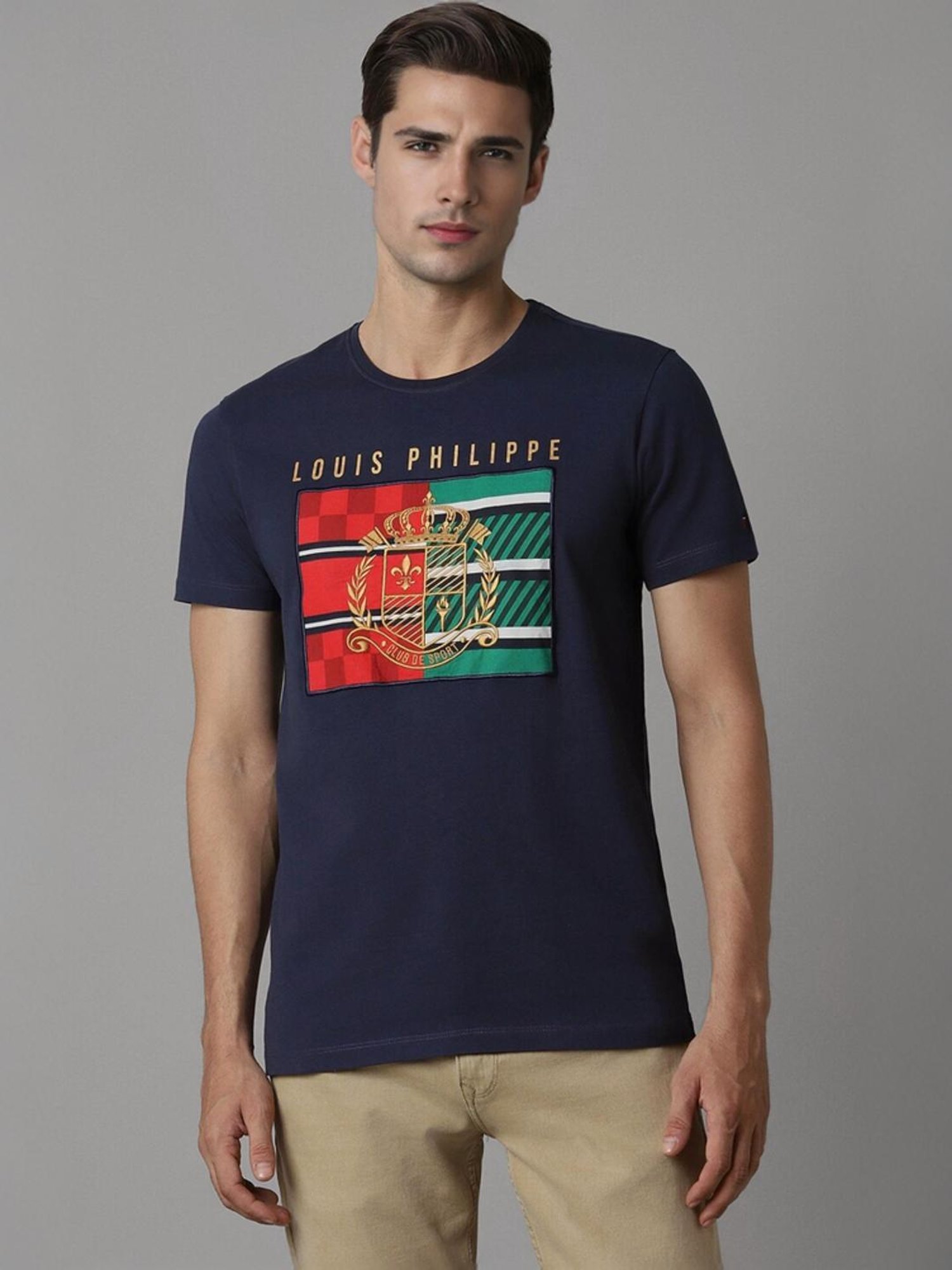 Louis Philippe Navy Slim Fit Printed T-Shirt