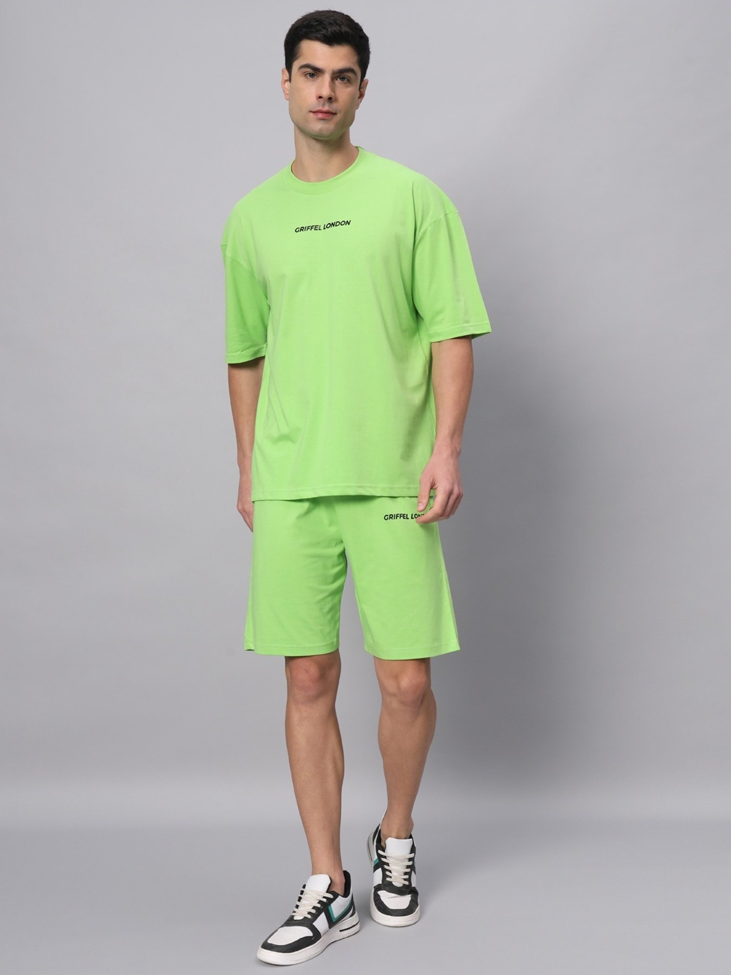 Griffel Green Cotton Loose Fit Printed T-Shirt