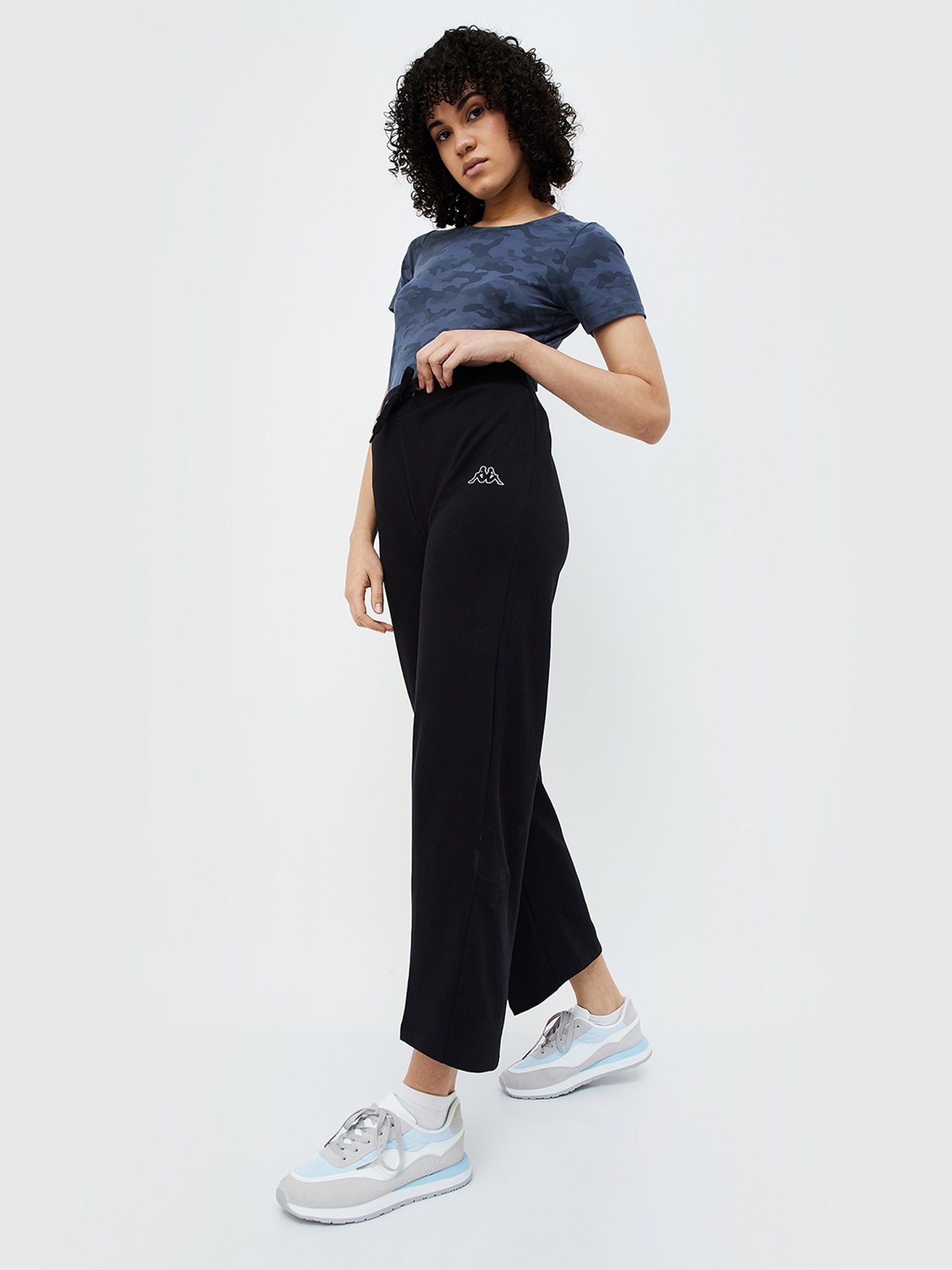 KAPPA Black Cotton Relaxed Fit Mid Rise Trousers