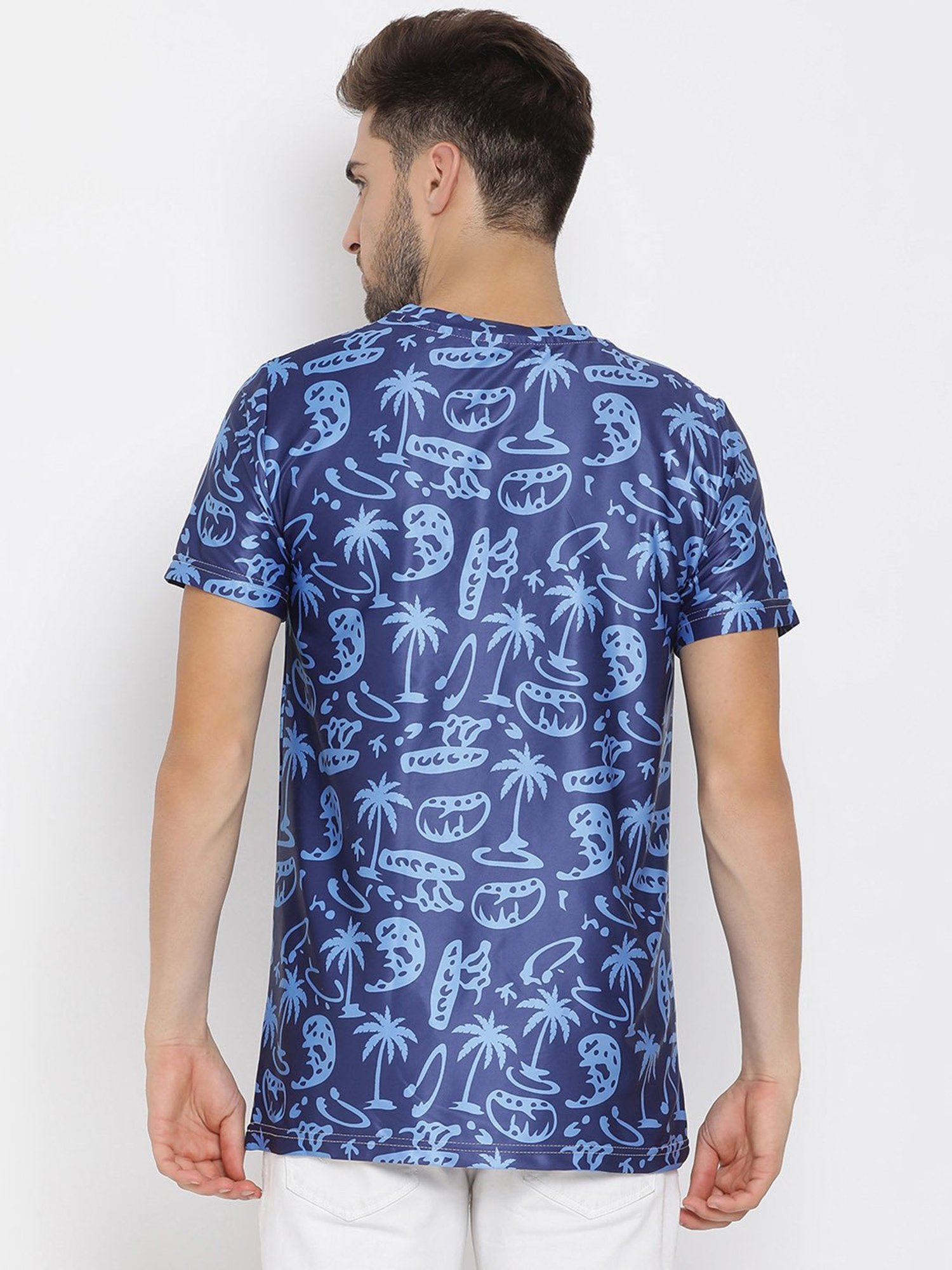 Hangup Plus Blue Regular Fit Printed Crew T-Shirt