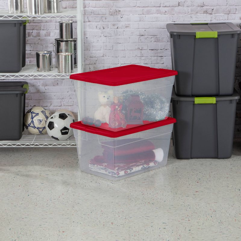 Sterilite 56qt Non Latching Bin with Lid Red/Green