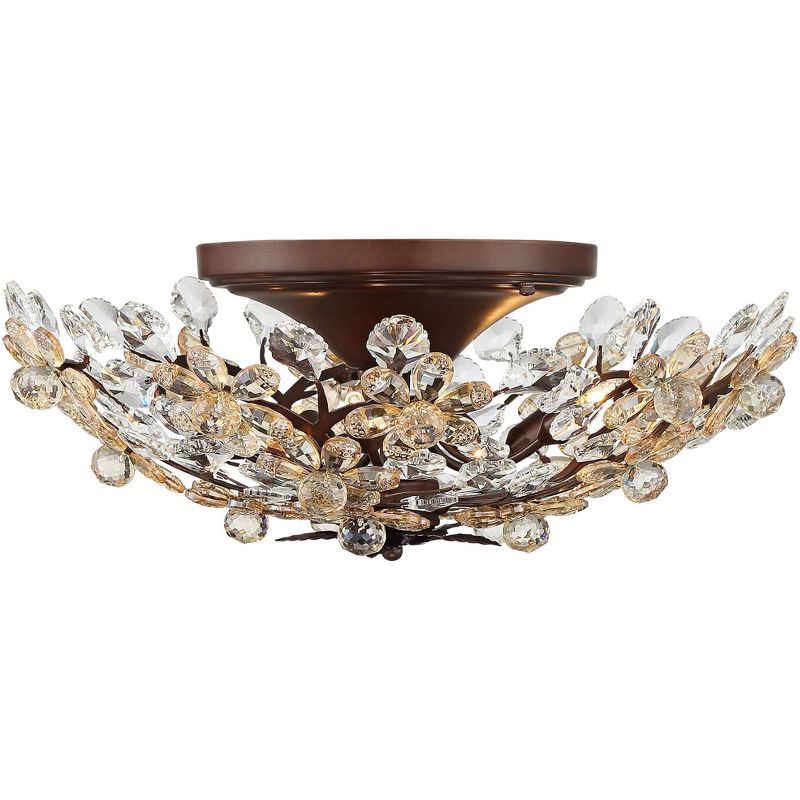 Vienna Full Spectrum Vintage Ceiling Light Semi Flush Mount Fixture Weathered Brown 21" Wide Crystal Blooms Bedroom Living Room