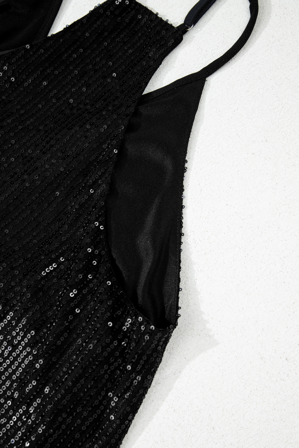 Black Sexy Contrast Spaghetti Strap Sequin Camisole