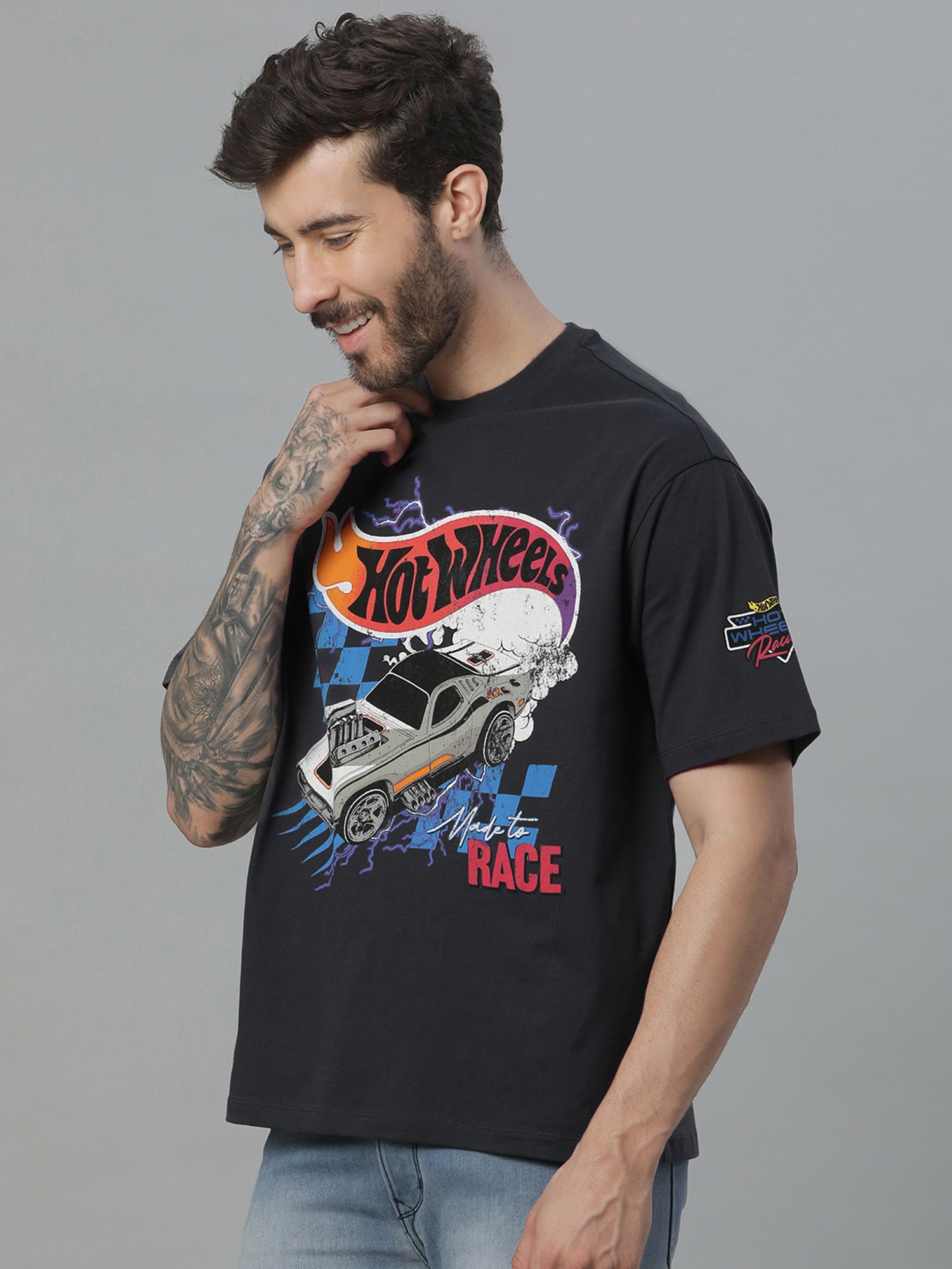 Free Authority Grey Loose Fit Printed T-Shirt