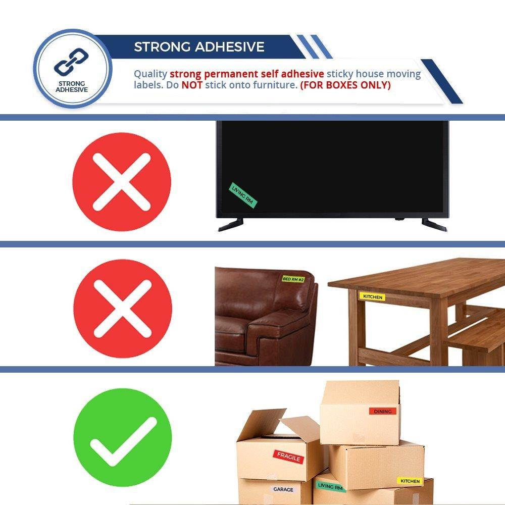 800 Home Moving Labels - Colored Label Supplies for Boxes, Packing & Box Stickers (16 Rolls, 4 Bedroom House) with 1 Empty White Label Roll for Customization