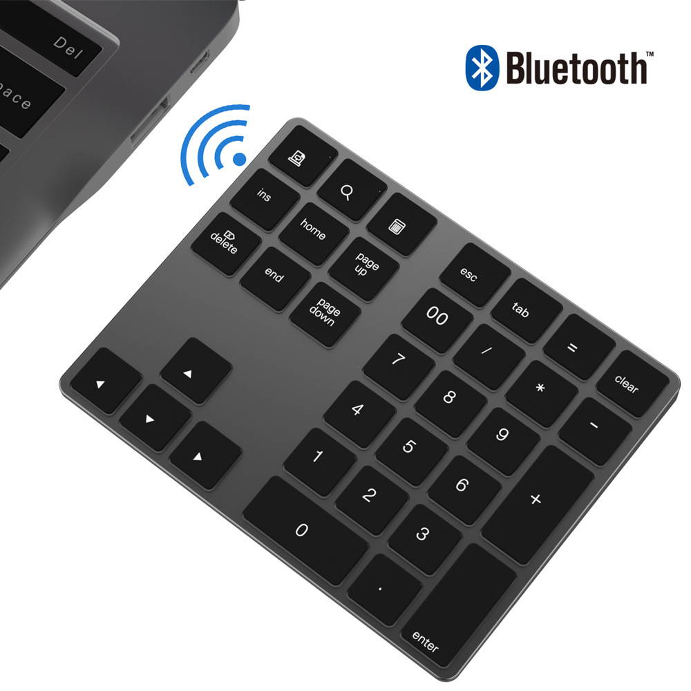 Mini Numeric Keyboard Wireless Bluetooth Keypad 34keys Calculator Keyboard Rechargeable Keypads for Windows/ iOS/Android For PC Macbook Number Pad Mini