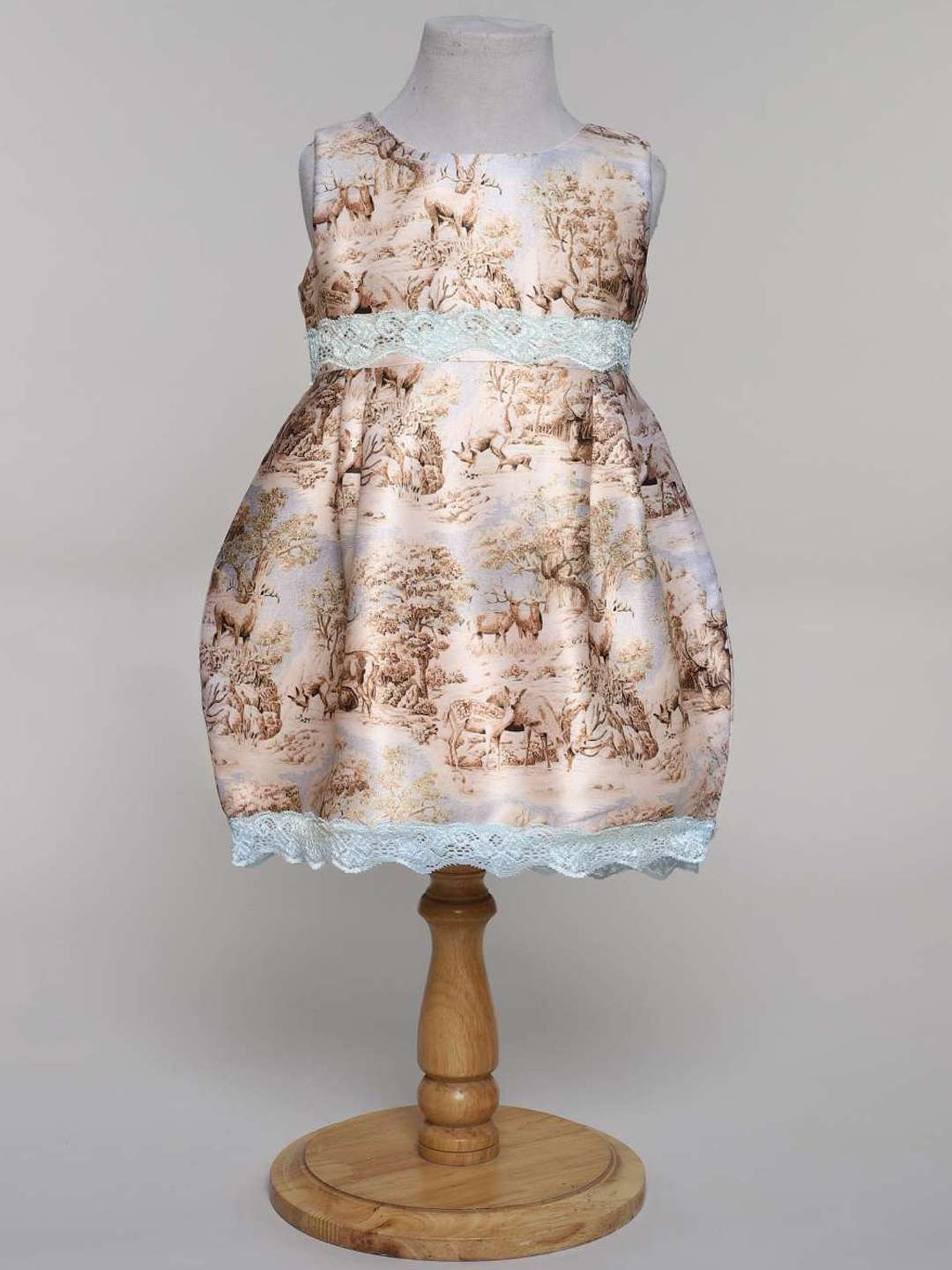 Many Frocks Kids Beige & White Printed Dress