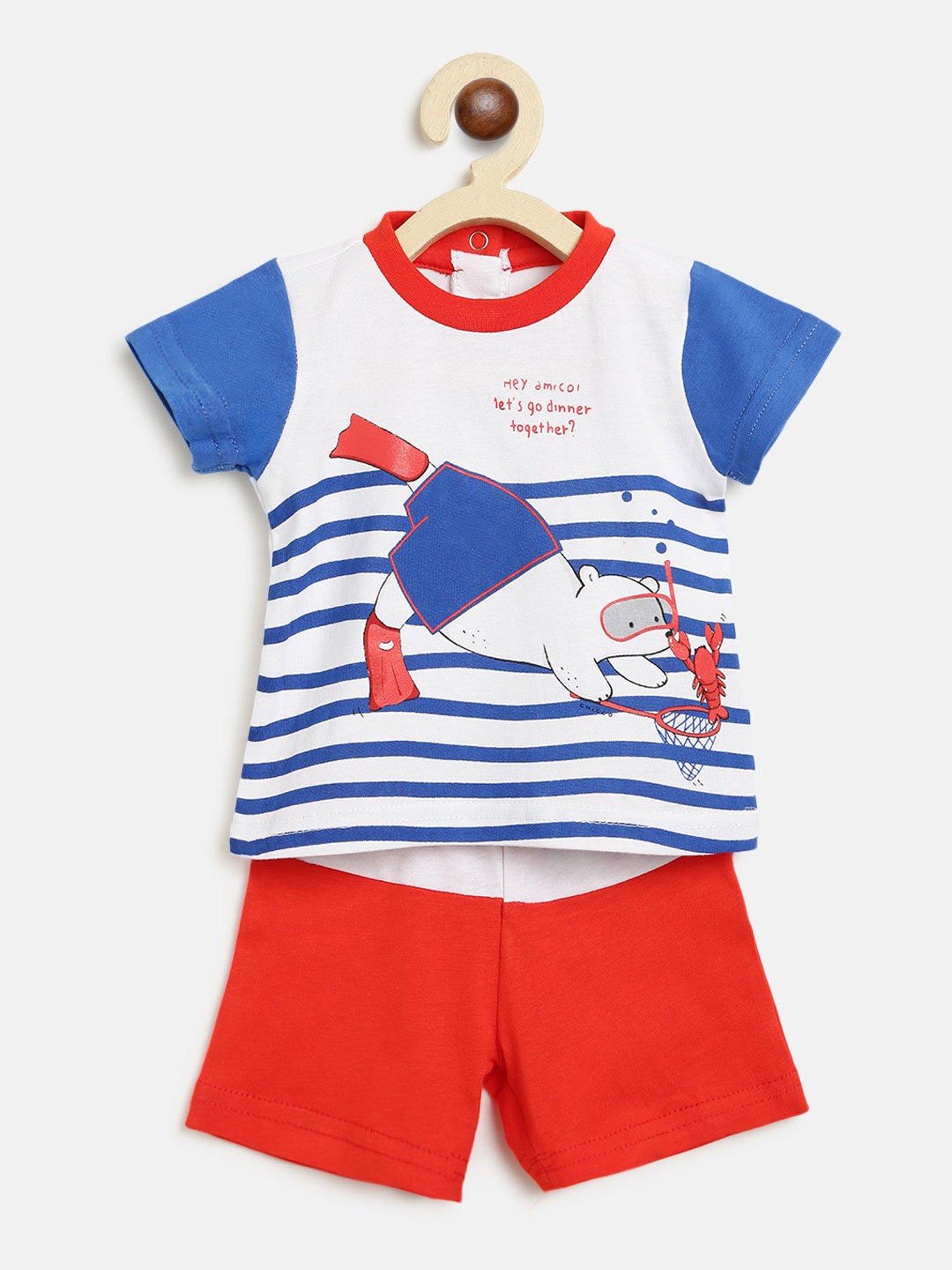 Chicco Kids White & Red Printed T-Shirt with Shorts