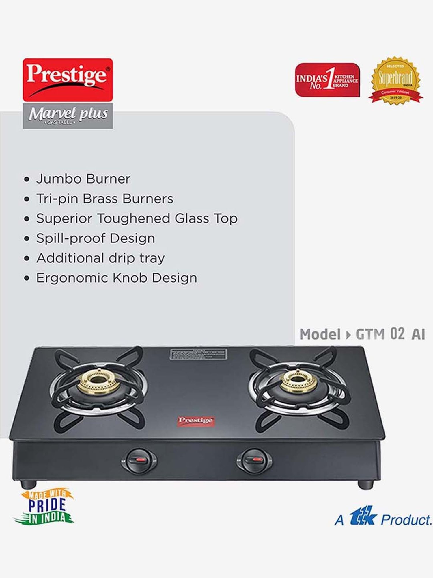 Pigeon Blackline Smart Black Glass Manual Gas Stove (2 Burners)
