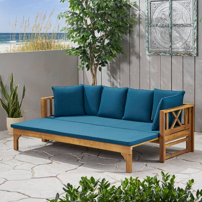 Long Beach Acacia Wood Extendable Patio Daybed Sofa Teak - Christopher Knight Home