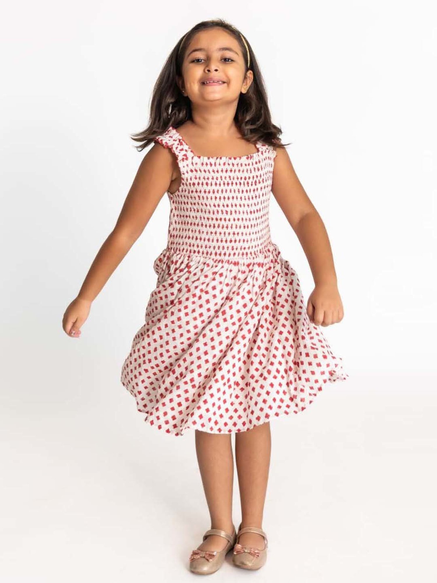 A Little Fable Kids Red & White Cotton Printed Dress