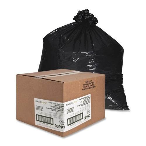 Nature Saver Trash Can Liners Rcycld 56 Gal 1.65mil 43"x48" 100/BX BK 00997