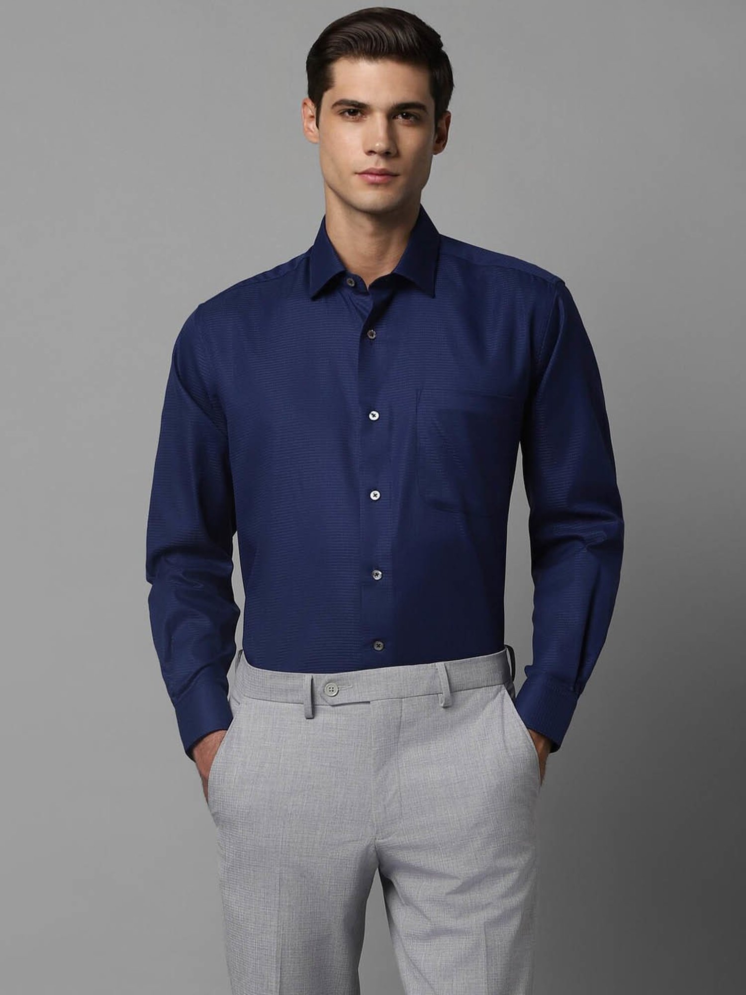 Luxure By Louis Philippe Navy Regular Fit Texture Shirt