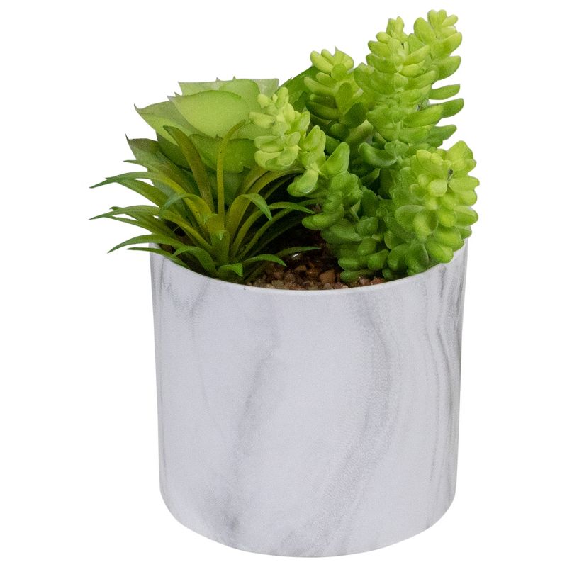 Northlight 6.5" Green Artificial Succulent Arrangement in Faux Marble Pot