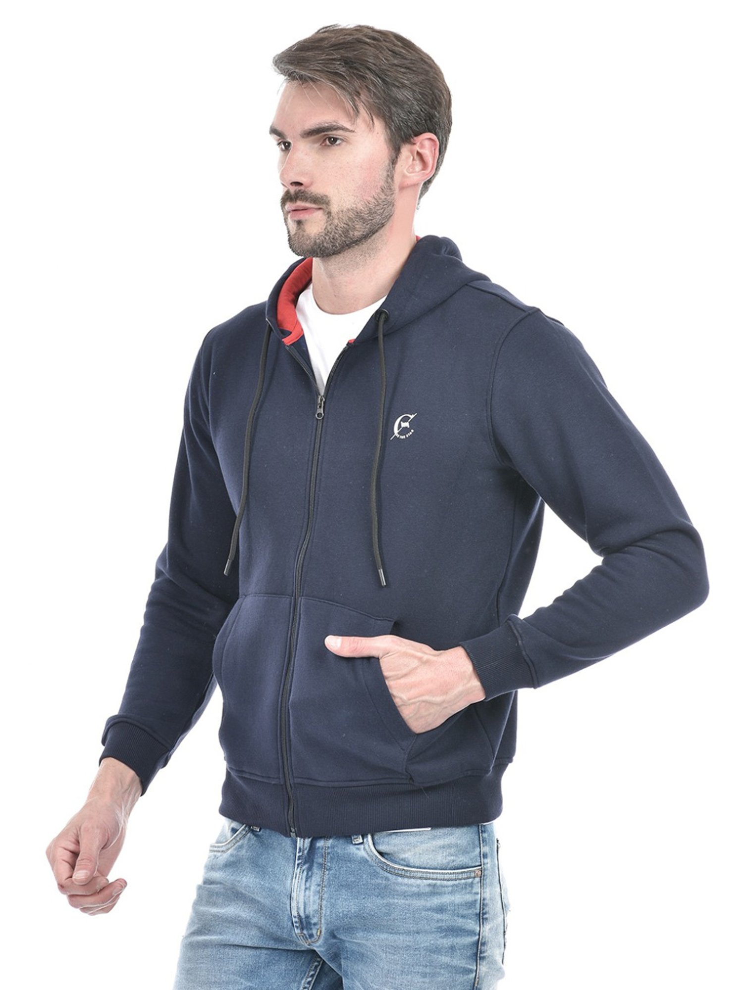 Lawman Navy Blue Cotton Regular Fit Hooded Sweatshirts