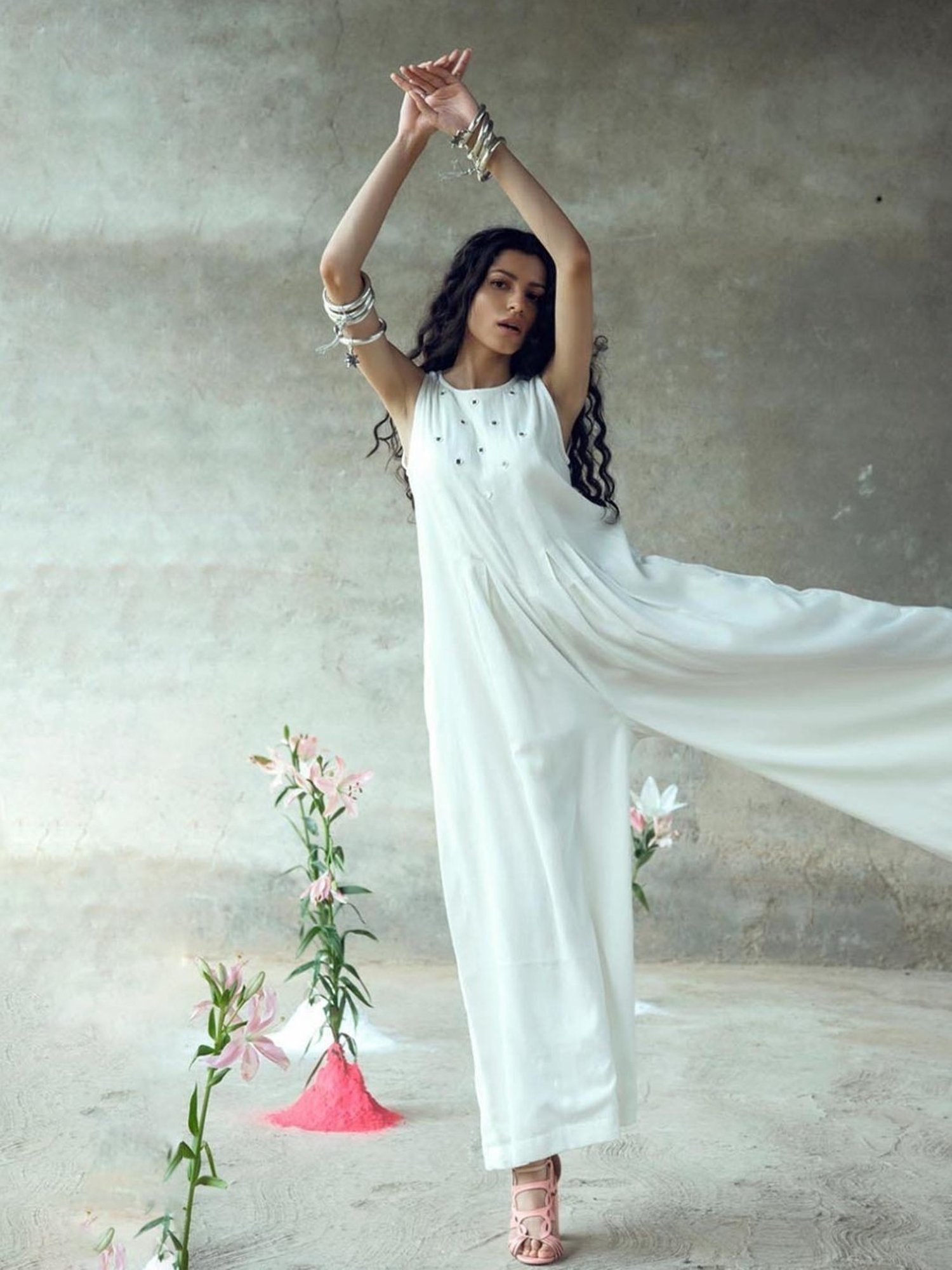 Gulaal White Urvashi Nanda Mirror Work Sleeveless Jumpsuit