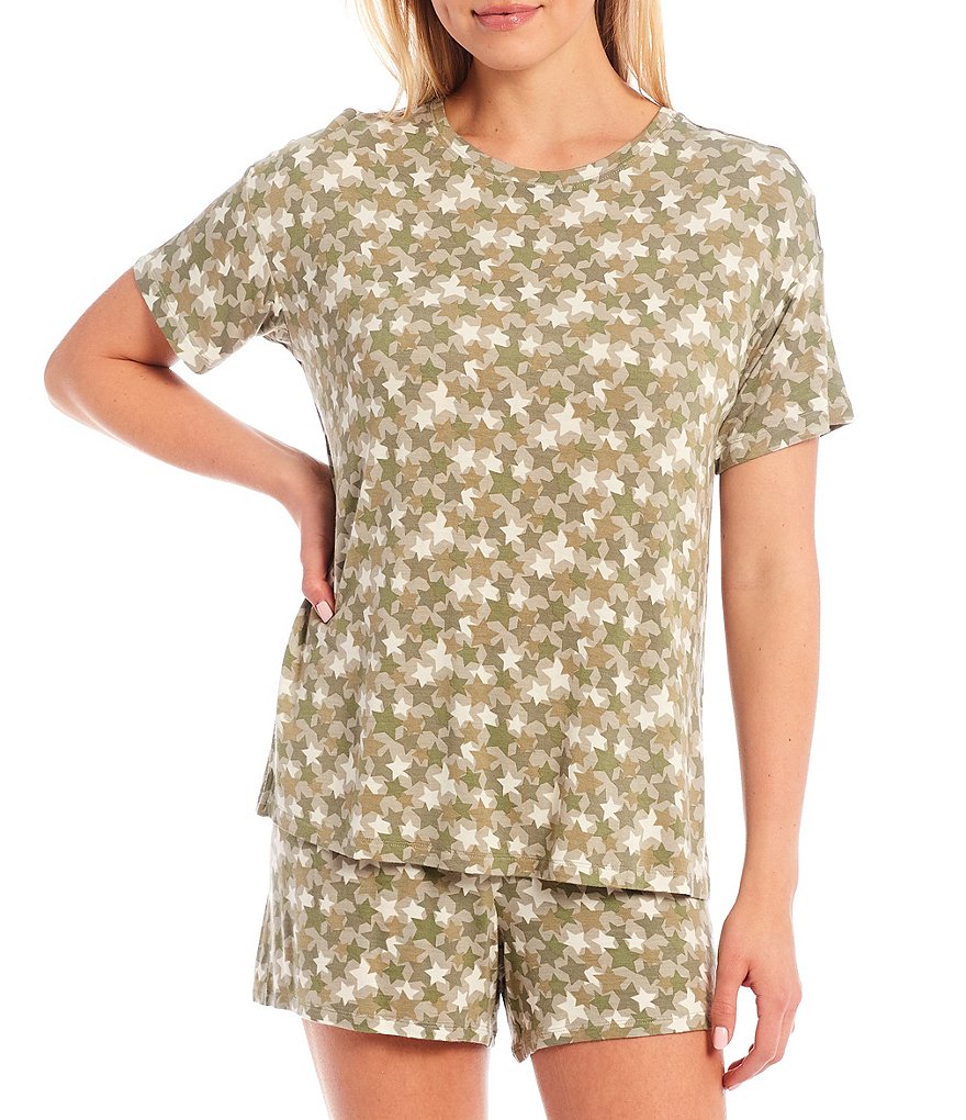 Jasmine & Ginger Camouflage Star Coordinating Printed Knit Sleep Top