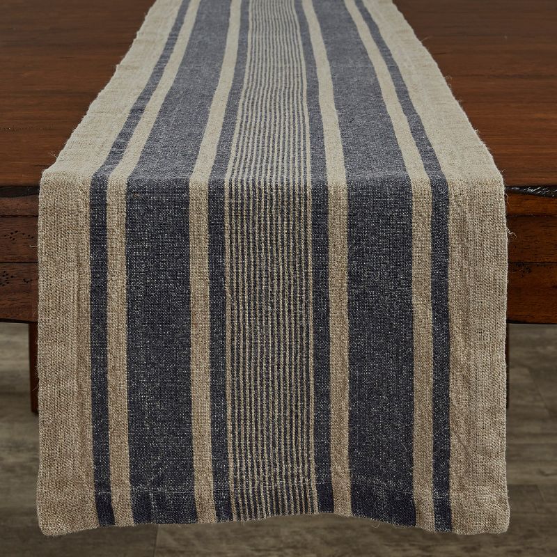 Split P Washed Linen Stripe Table Runner - 60''L - Blue