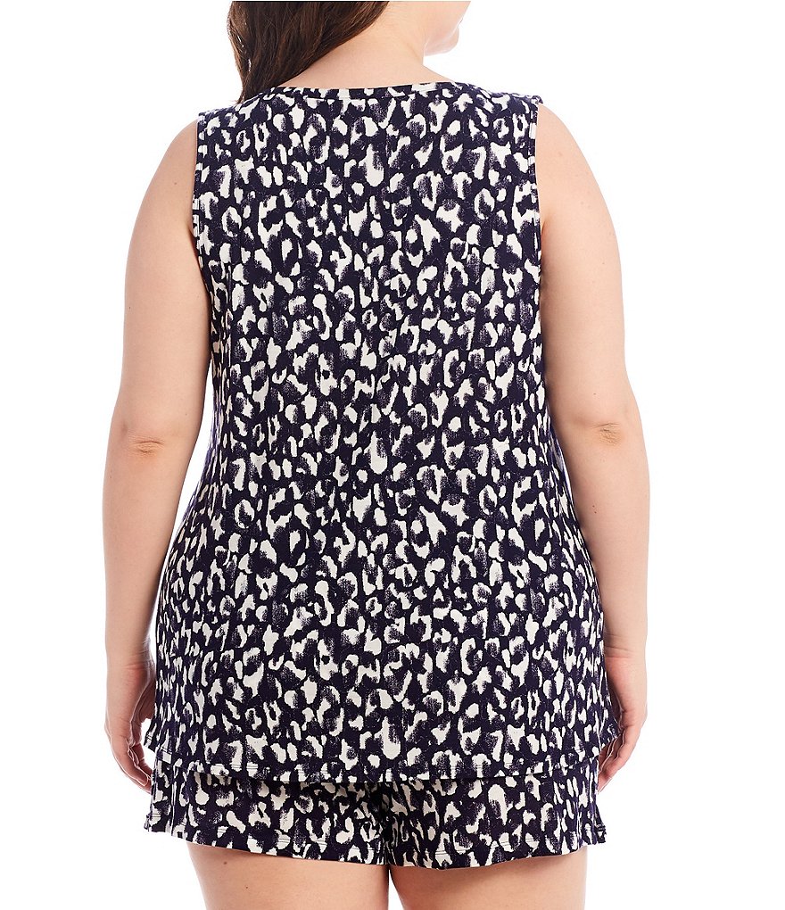 Nottibianche Plus Jewel Neck Sleeveless Printed Shelf Bra Jersey Knit Coordinating Sleep Tank