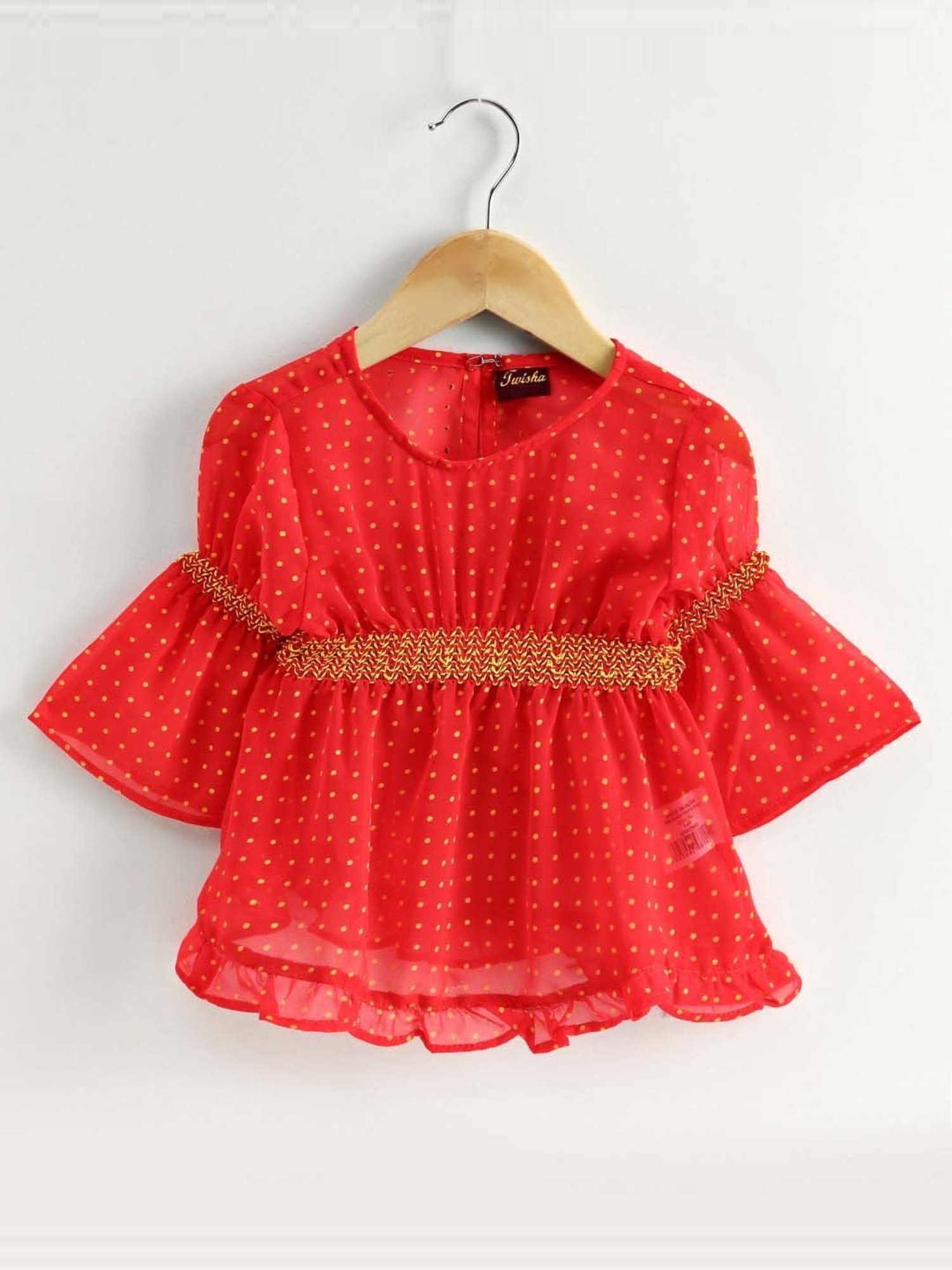 TWISHA Kids Coral & Yellow Printed Top Set