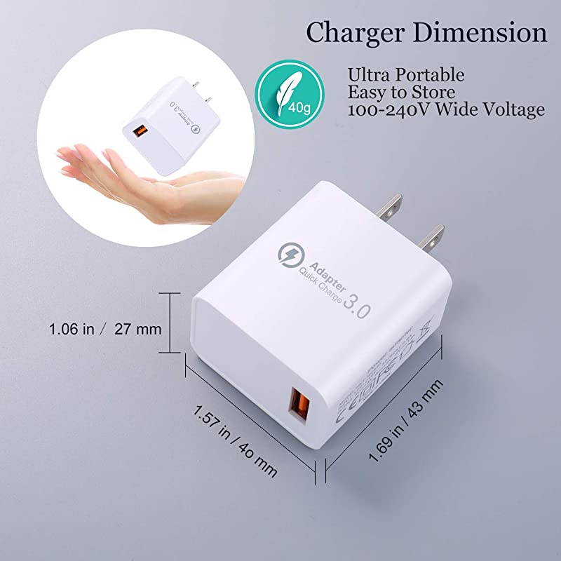 USB Charger  2 Pack 18W Wall Charger Fast Charging Portable Phone Charger USB Wall Plug Adapter Compatible 10W QI Wireless Charger iPhone X876Plus iPad Pro Galaxy S10S9S8White White