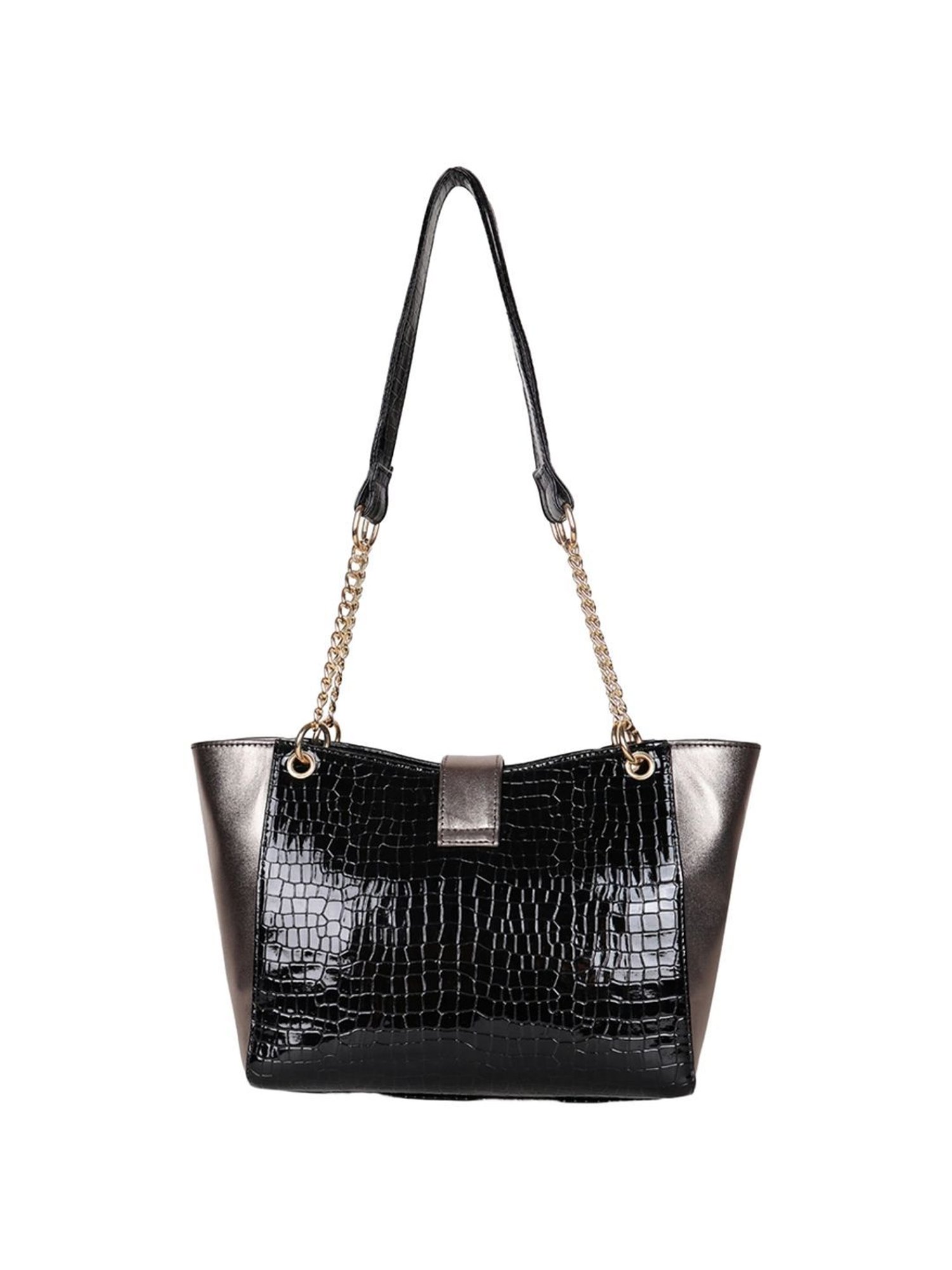 Carlton London Black Textured Medium Shoulder Handbag