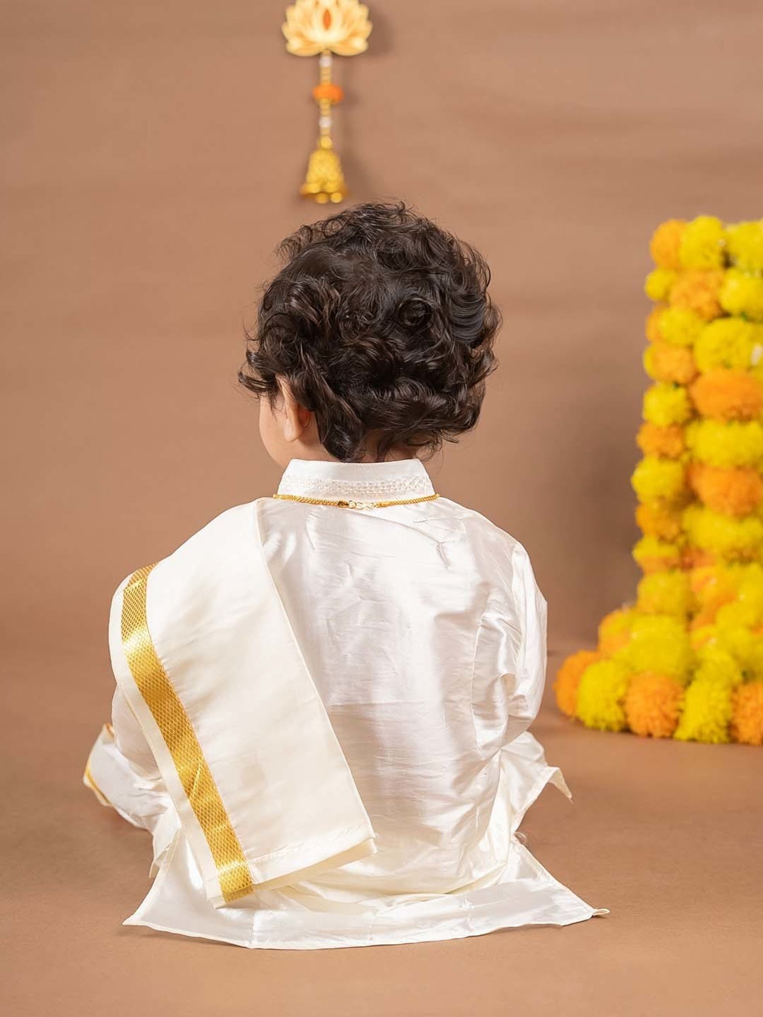 Baby Moo Kids Cream & Yellow Regular Fit Full Sleeves Kurta Set