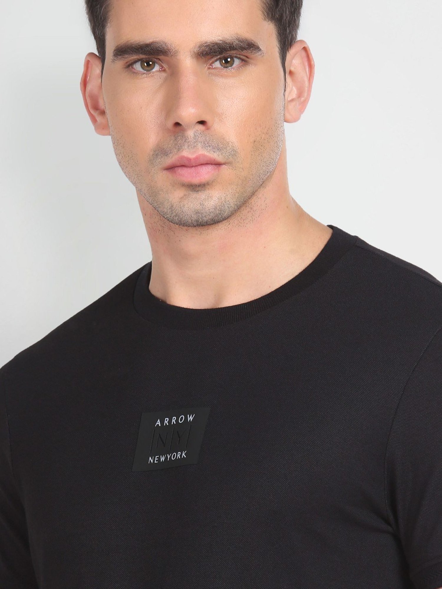 Arrow New York Black Cotton Regular Fit Printed T-Shirt