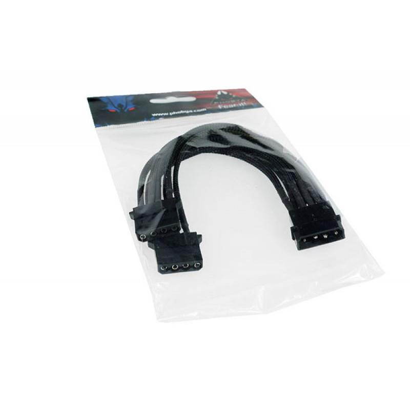 Phobya 4-Pin Molex to 2x Molex Splitter Cable - 20cm | Black (81117)